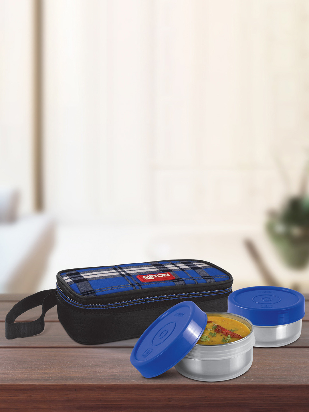 Milton Capsule Blue Solid Plastic Leak Resistant 2PCs Lunch Box With Spoon and Fork