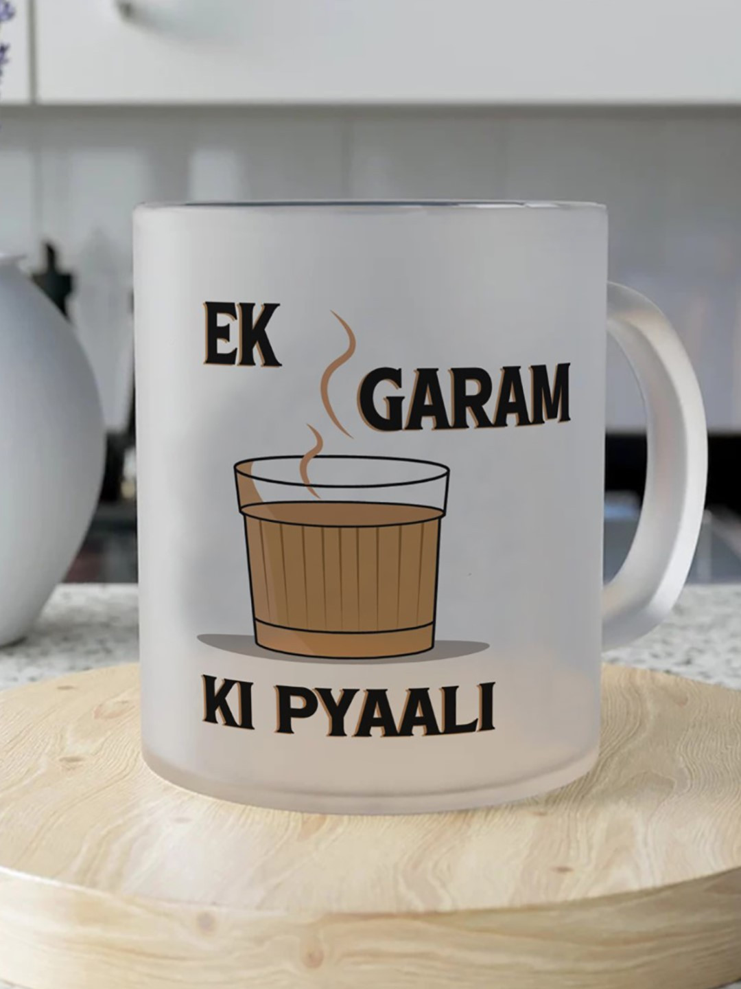 Indigifts Jivin Name Personalised White Typography Glass Handmade Mug-325ml