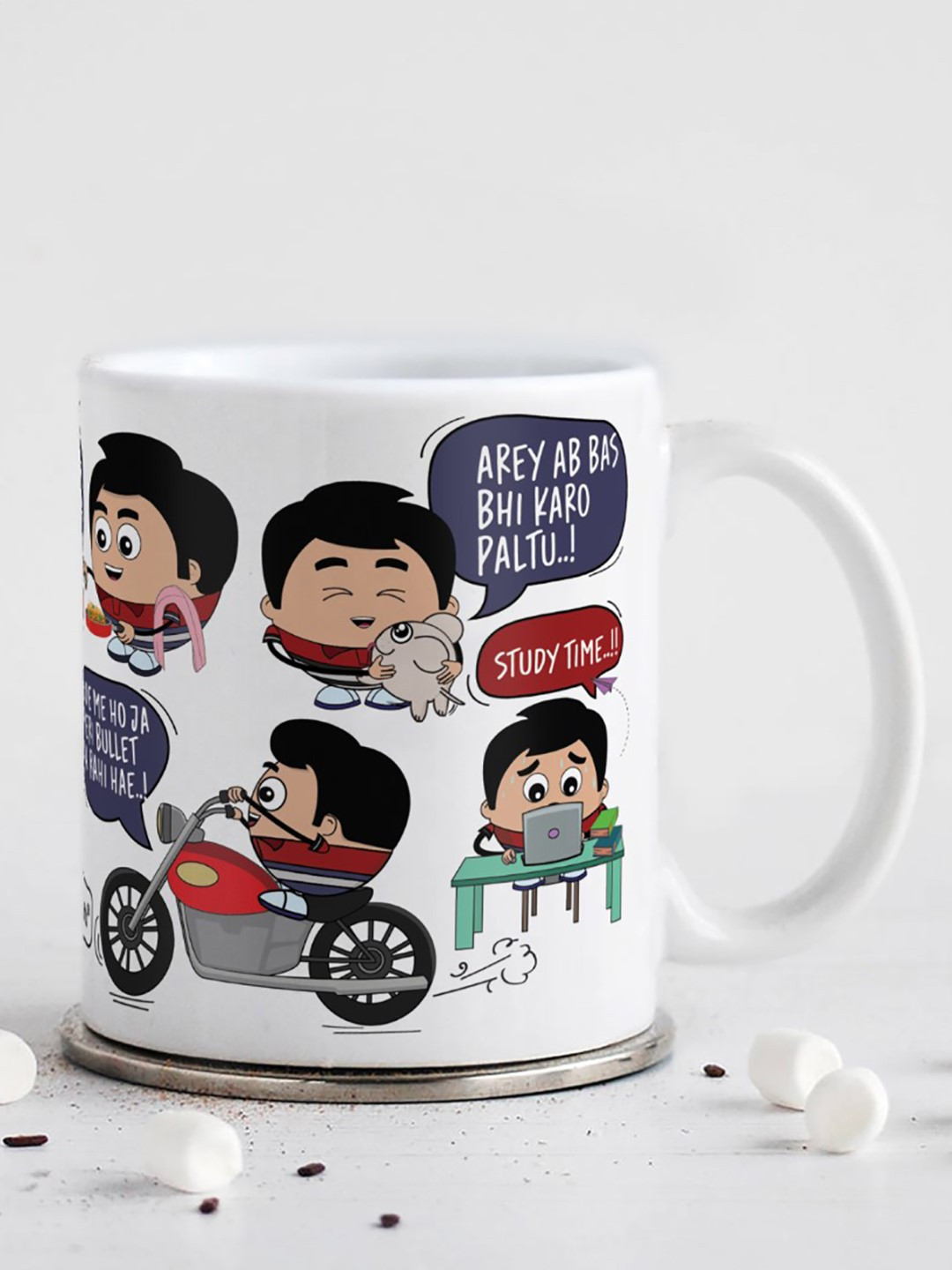 Indigifts Ami Name Personalised White Typography Ceramic Handmade Mug-325ml