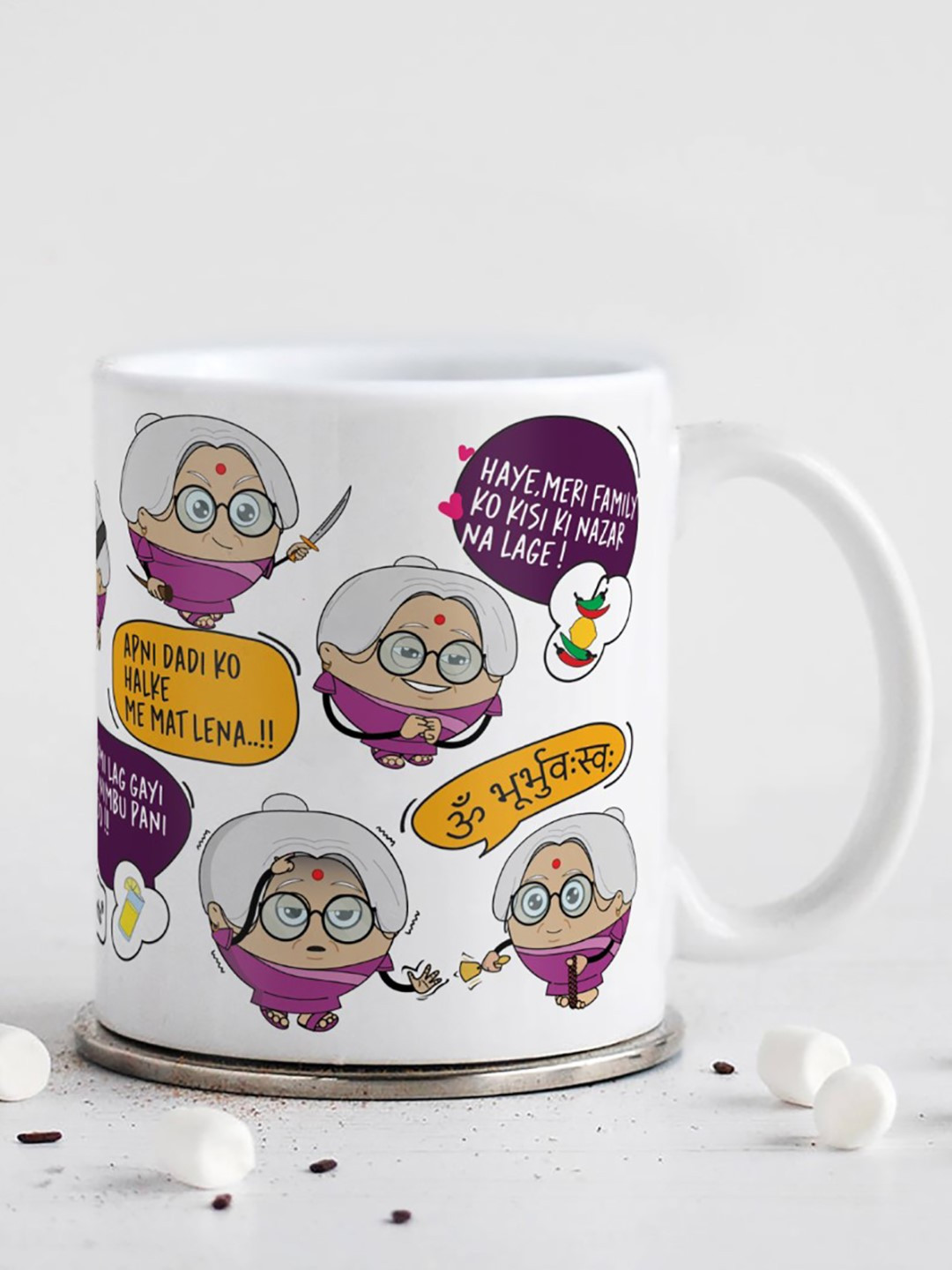 Indigifts Gaj White Typography Ceramic Microwave Safe Mug-325ml