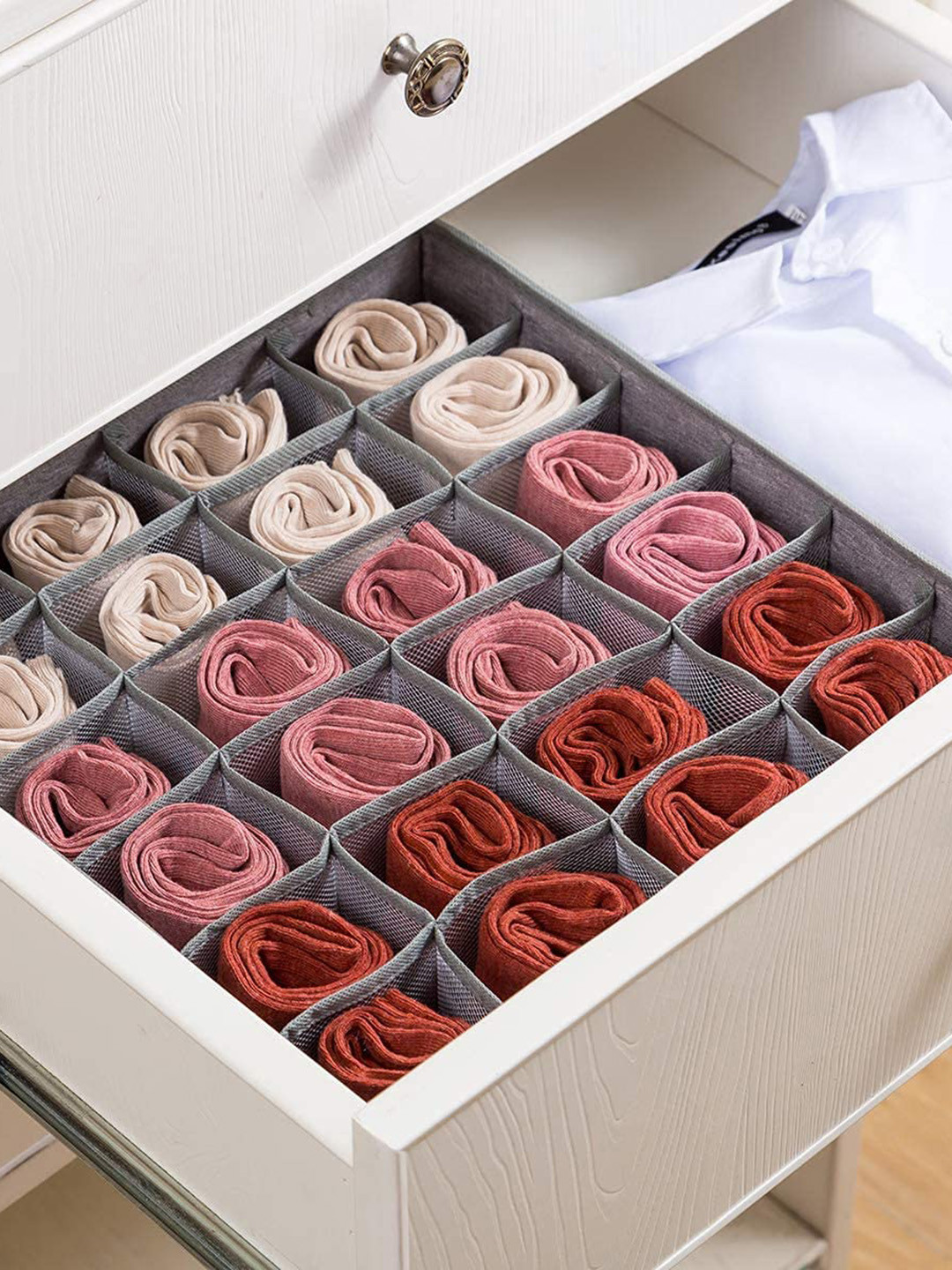 HOUSE OF QUIRK Grey and White 2 Pieces Printed Collapsible Closet Organizer Boxes