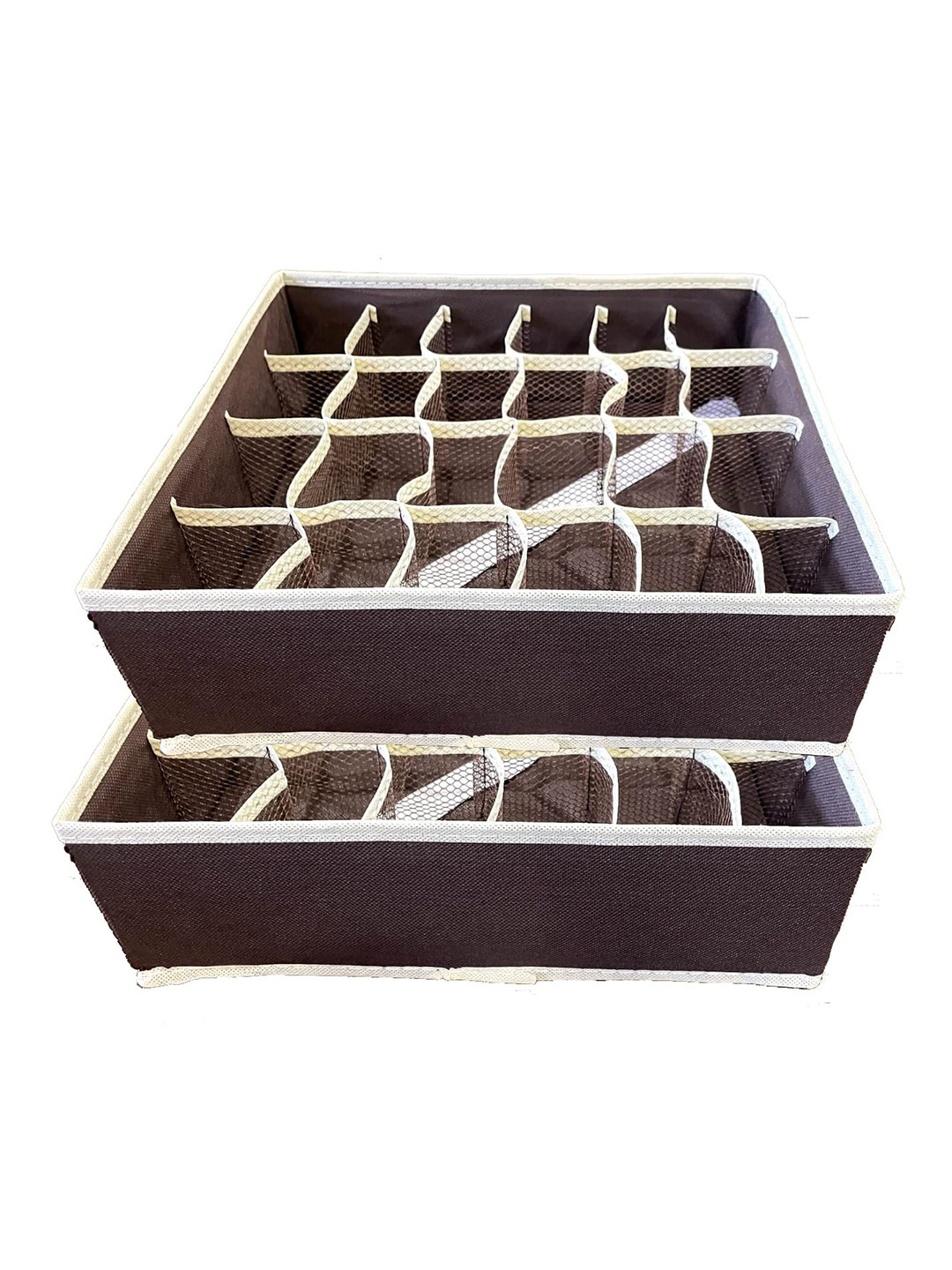HOUSE OF QUIRK 2 Pieces Brown & Cream Collapsible Closet Organizer Boxes