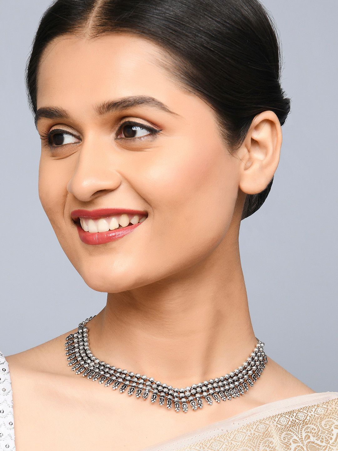 Fida Silver-Plated Oxidised Ethnic Necklace