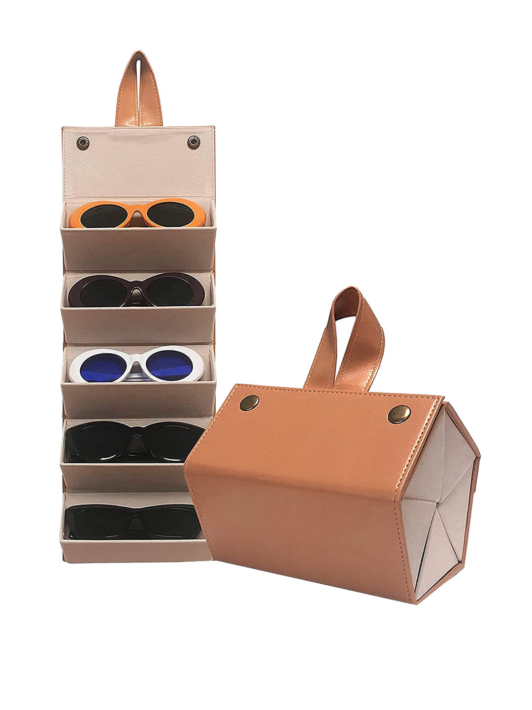 HOUSE OF QUIRK Tan 5 Slots Compact Travel Glasses Case