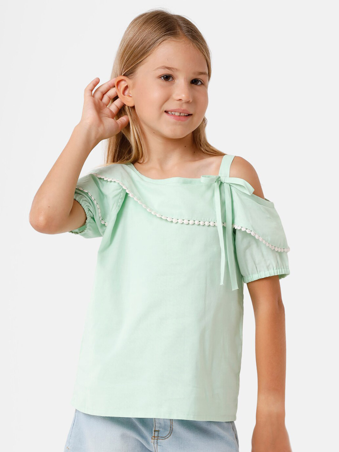 KATE & OSCAR Girls Cold Shoulder Cotton Top