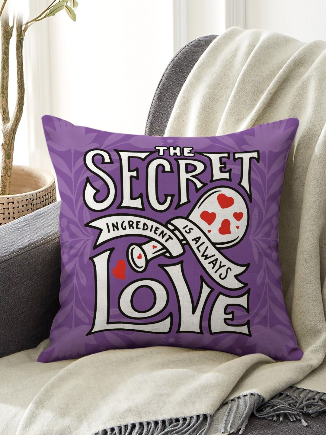 Indigifts Purple Printed The Secret Love Quote Cushion with Filler