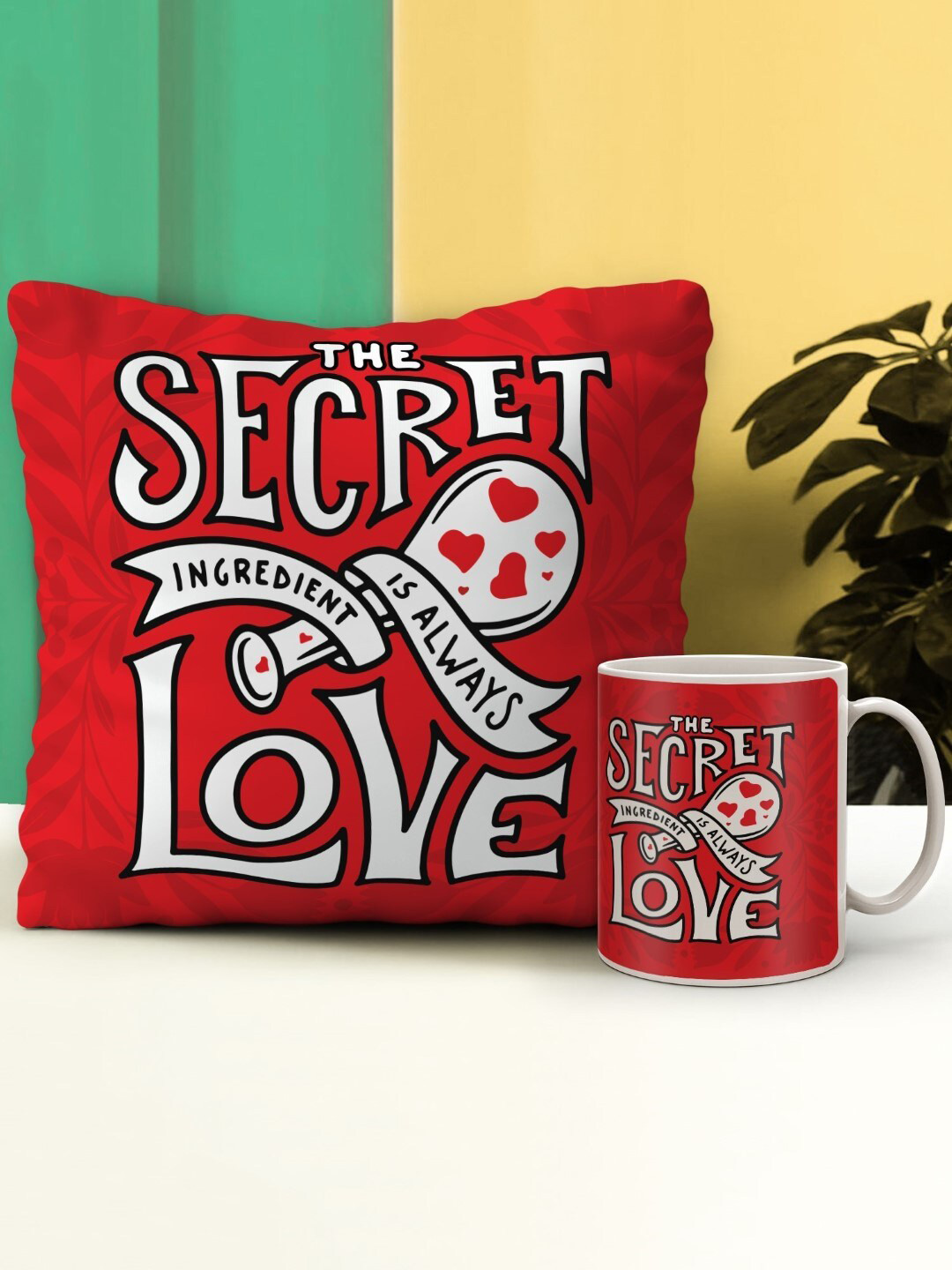 Indigifts Red & White Cushion Cover and Coffee Mug