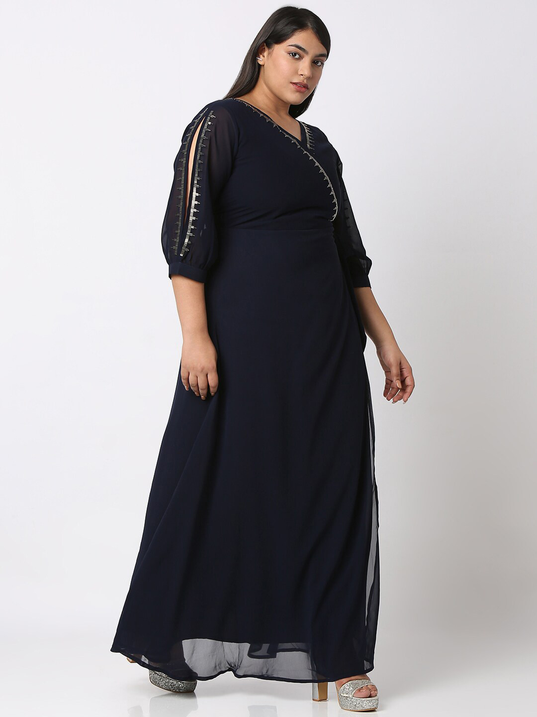 Curves by MISH Plus Size Embellished Georgette Maxi Dress