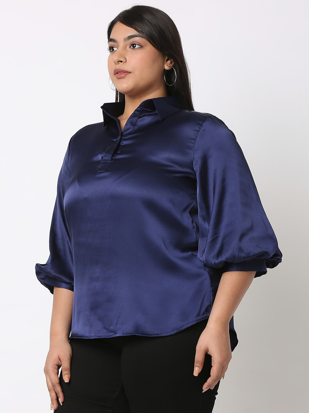 Curves by MISH Plus Size Shirt Collar A-Line Top