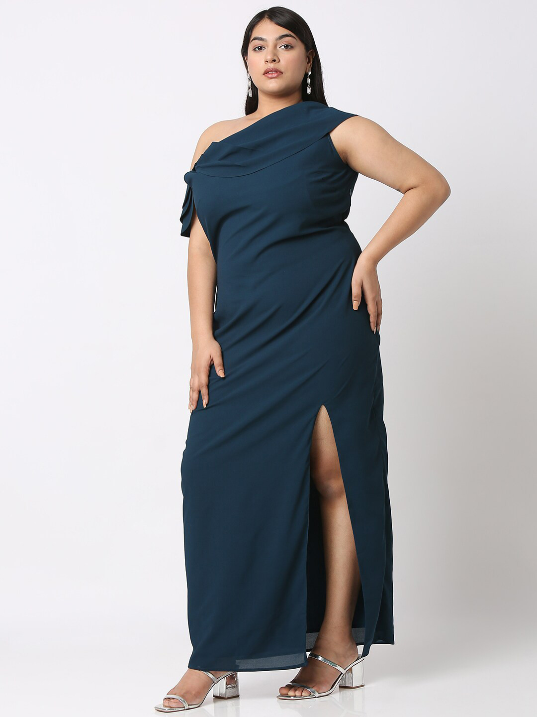 Curves by MISH One Shoulder Layered Georgette Maxi Dress