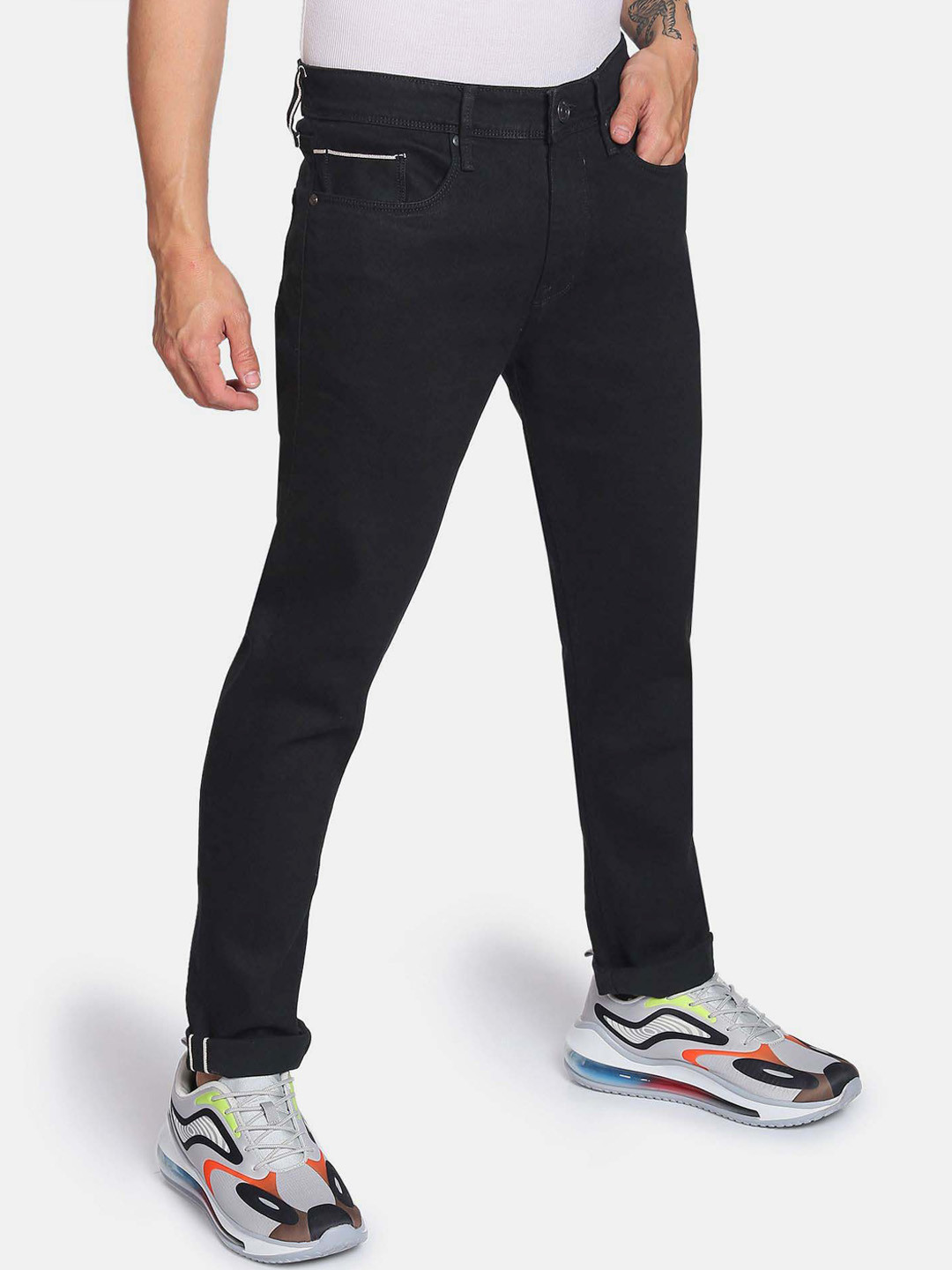 Flying Machine Dark Wash Slim Tapered Fit Selvage Jeans