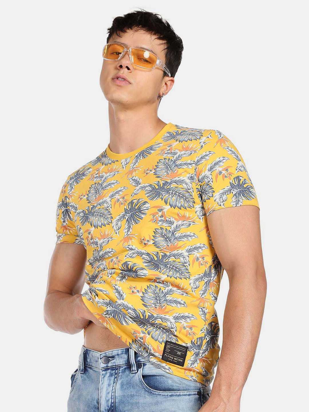 Flying Machine All Over Tropical Print Slim Fit T-Shirt