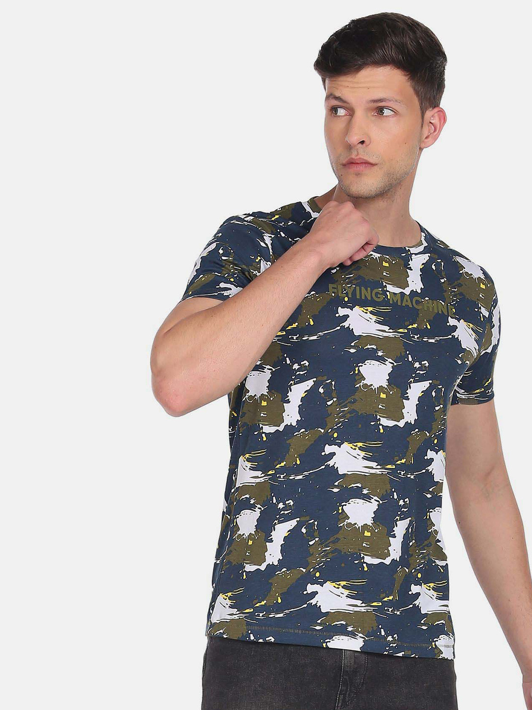 Flying Machine Abstract Print Cotton T-Shirt