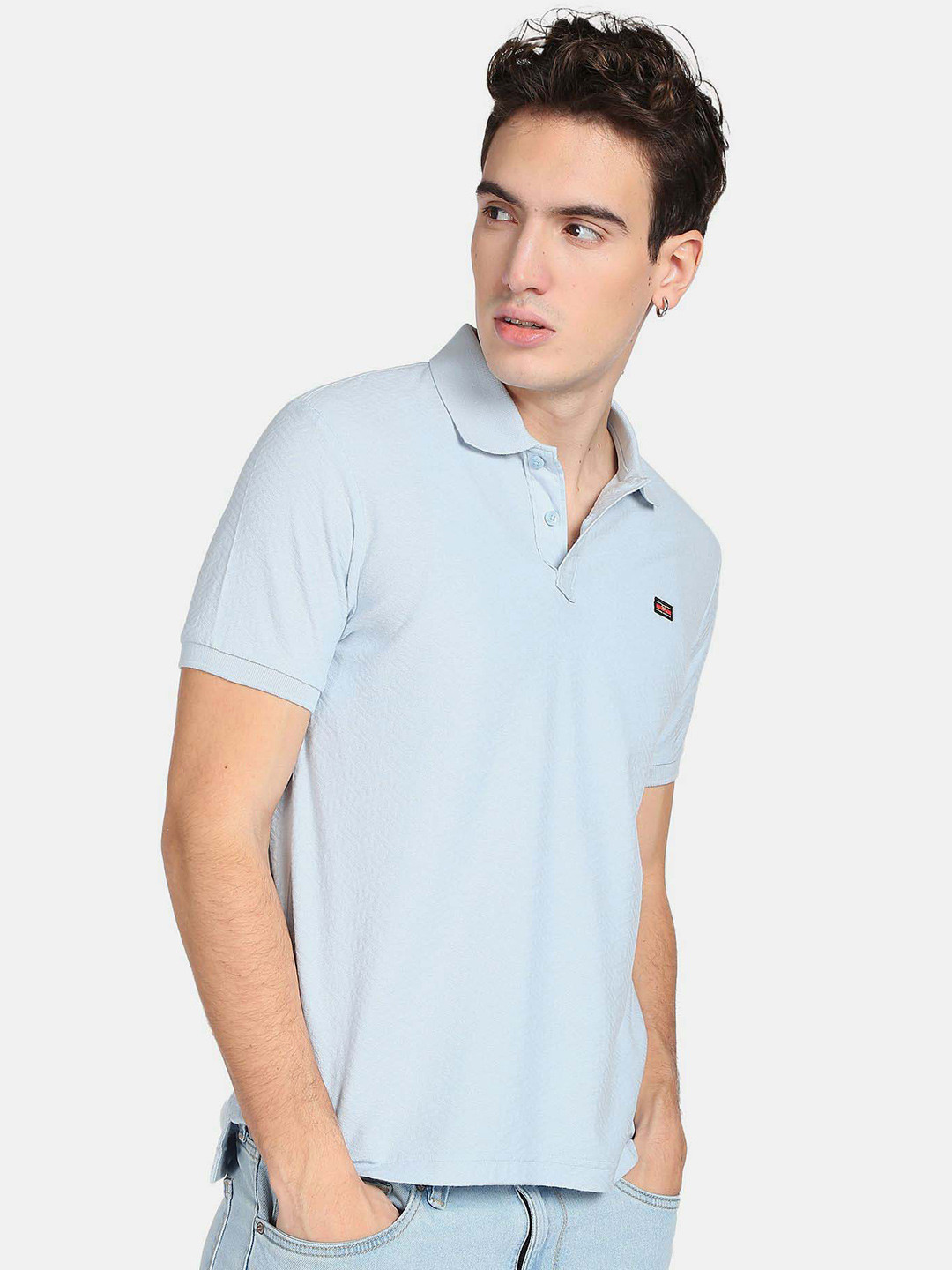 Flying Machine Pattern Knit Cotton Polo Shirt