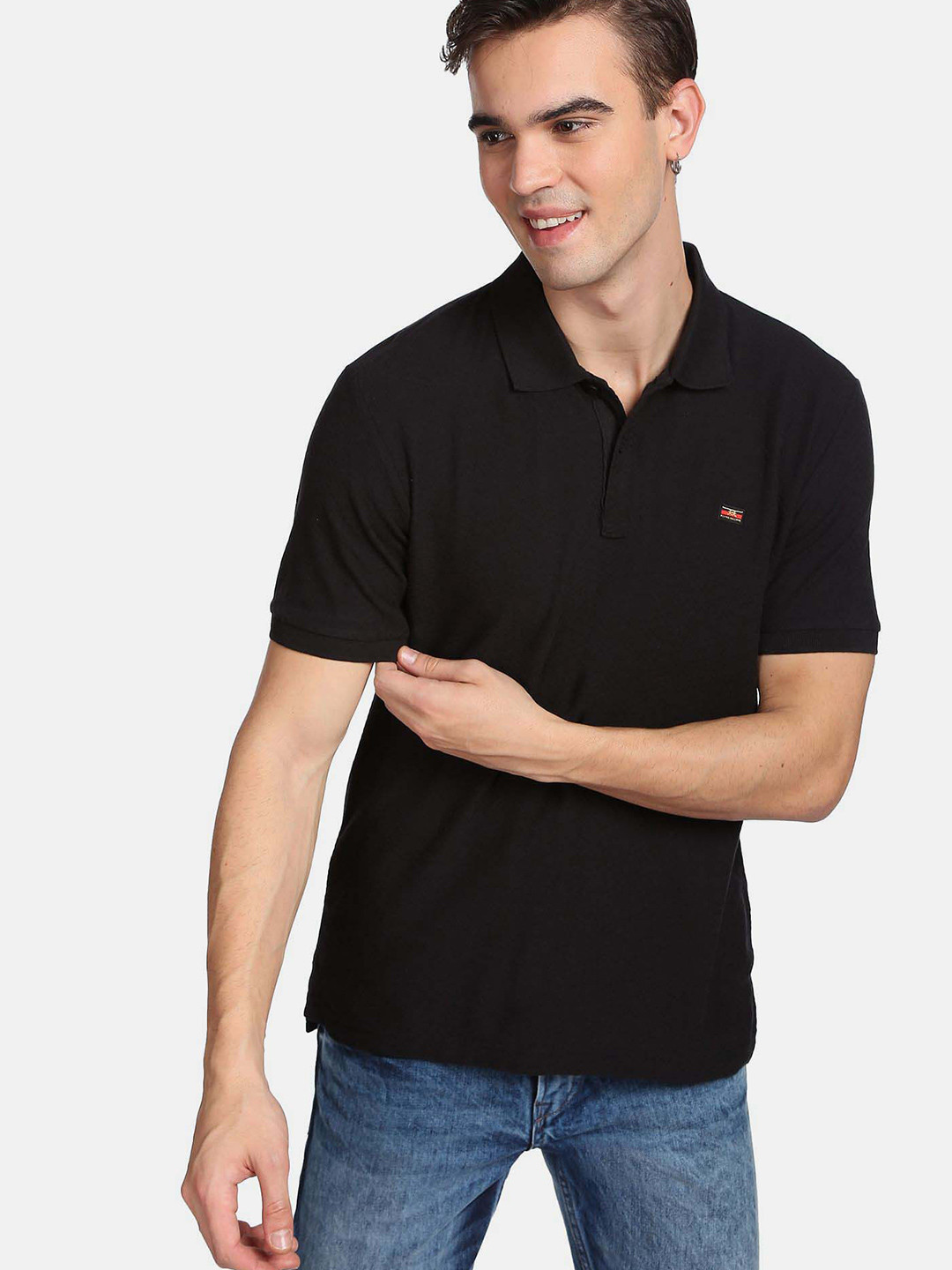 Flying Machine Pattern Knit Cotton Polo Slim Fit Shirt