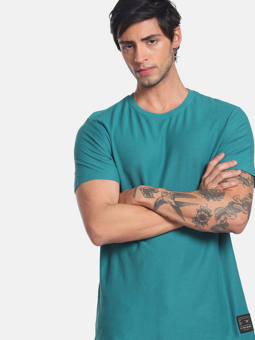 Flying Machine Graphic Patterned Knit Cotton T-Shirt