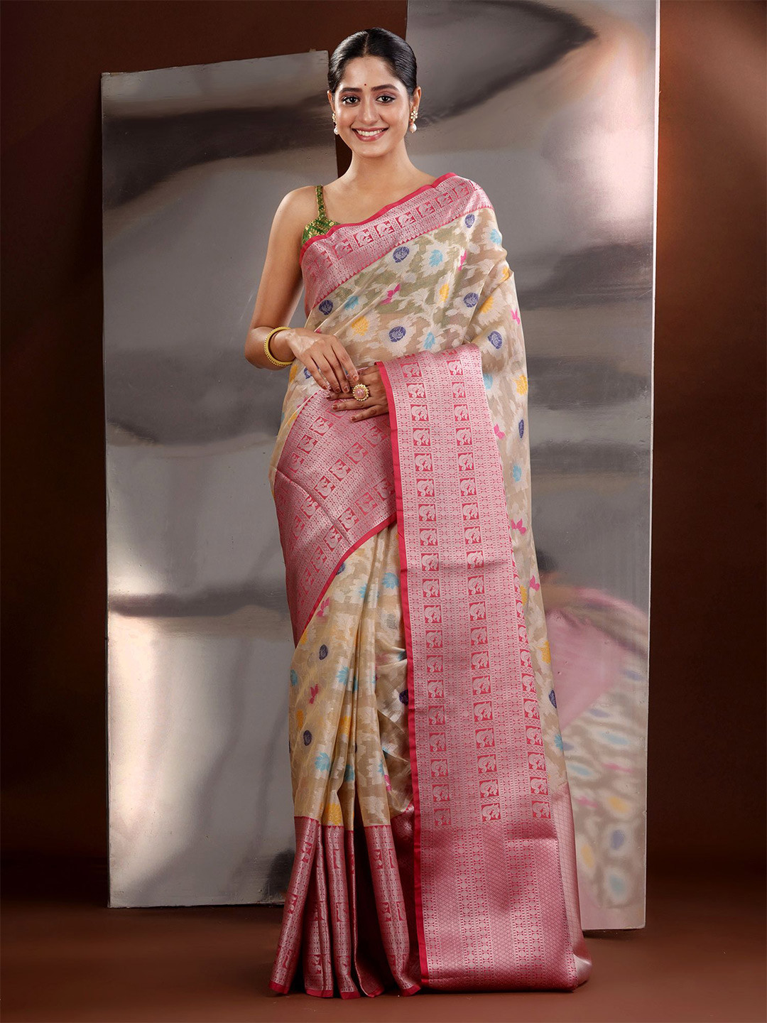 Charukriti Woven Design Zari Organza Saree
