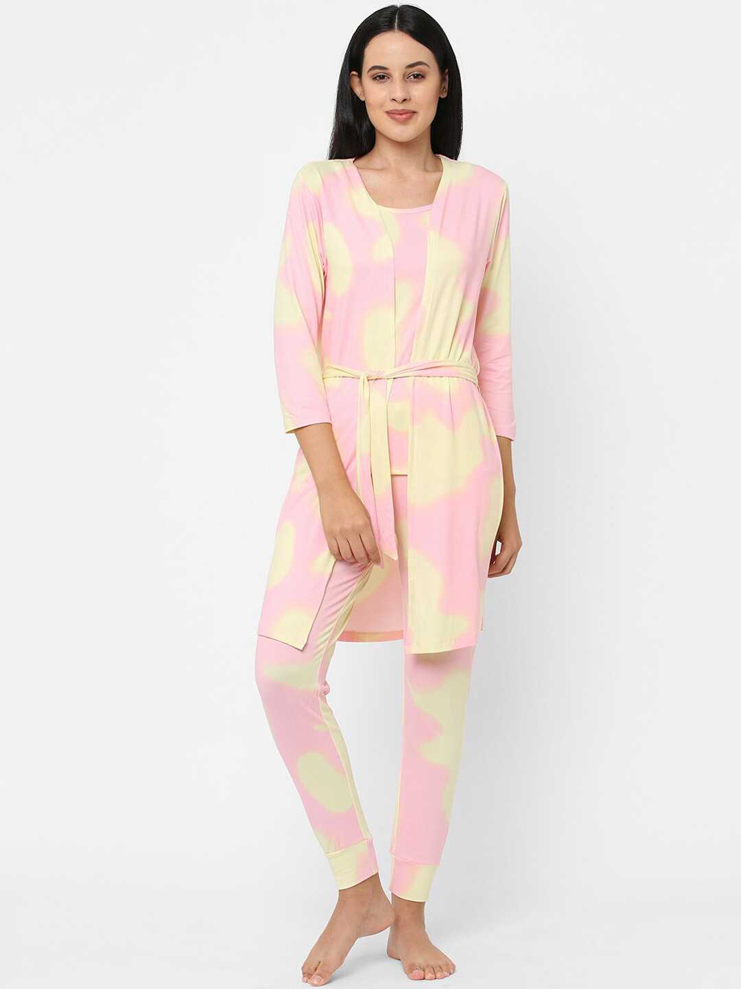 Sweet Dreams Women 3-Pieces Tie and Dye Slip with Robe & with Lounge Pants