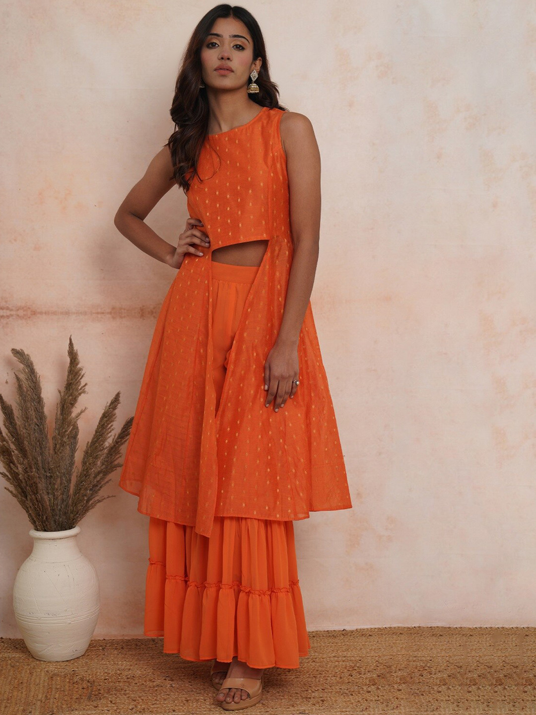 Purple State Women Ethnic Motifs High Slit Kurta with Sharara