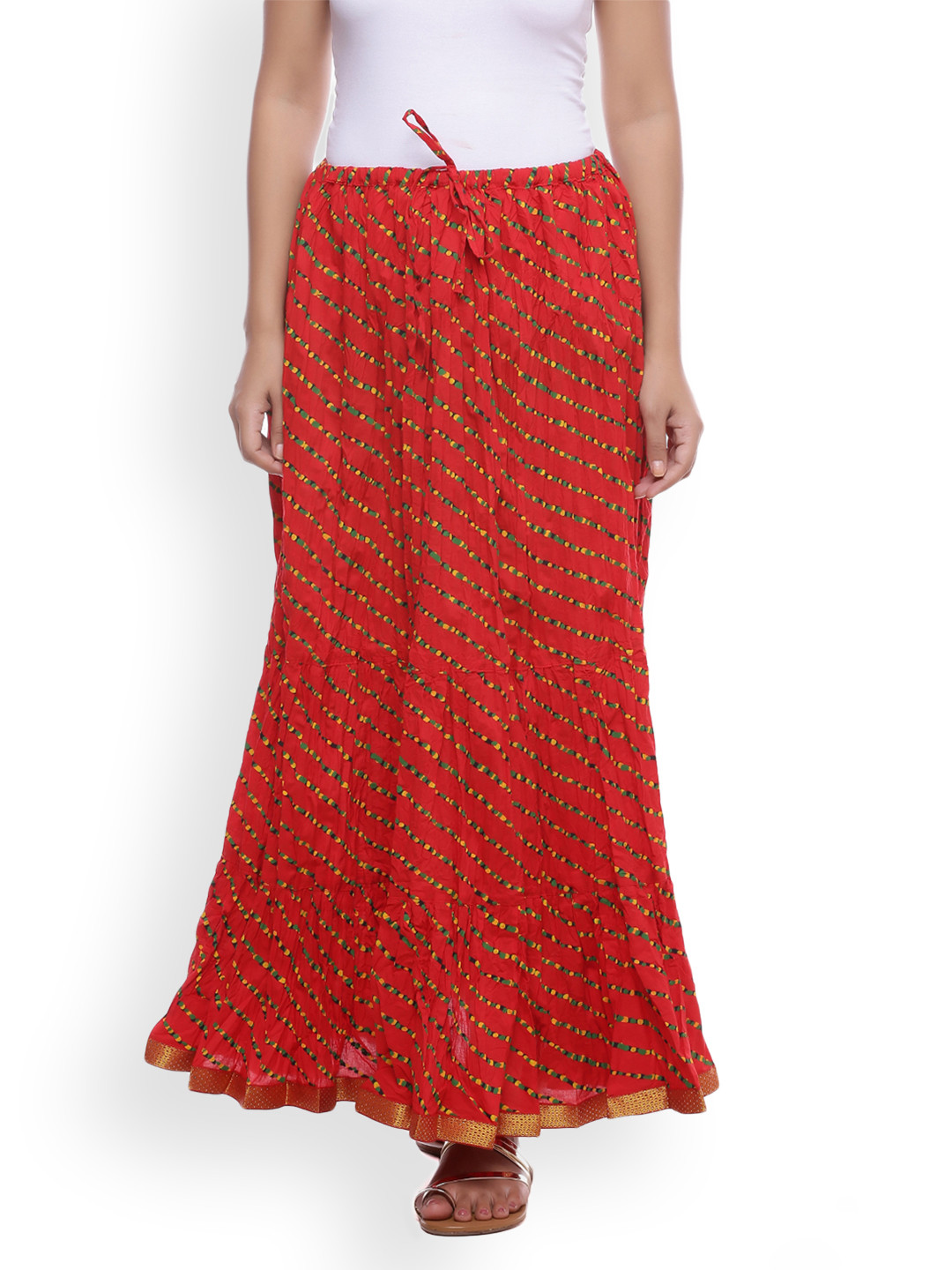 Soundarya Red Lehariya Print Flared Maxi Skirt