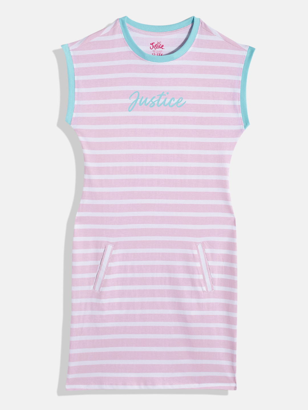 JUSTICE Extended Sleeves Pure Cotton Striped T-shirt Dress