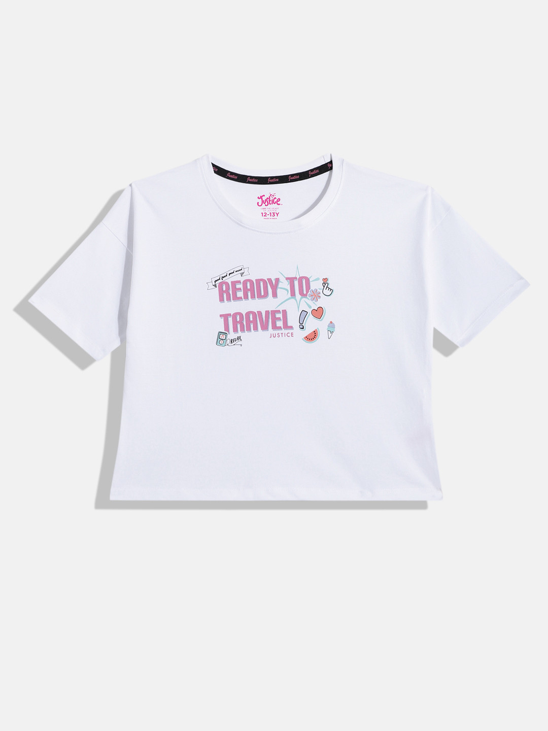 JUSTICE Girls Typography Print Pure Cotton Boxy T-shirt
