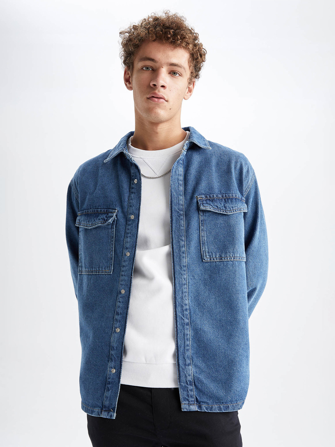 DeFacto Men Solid Denim Long Sleeves Casual Shirt