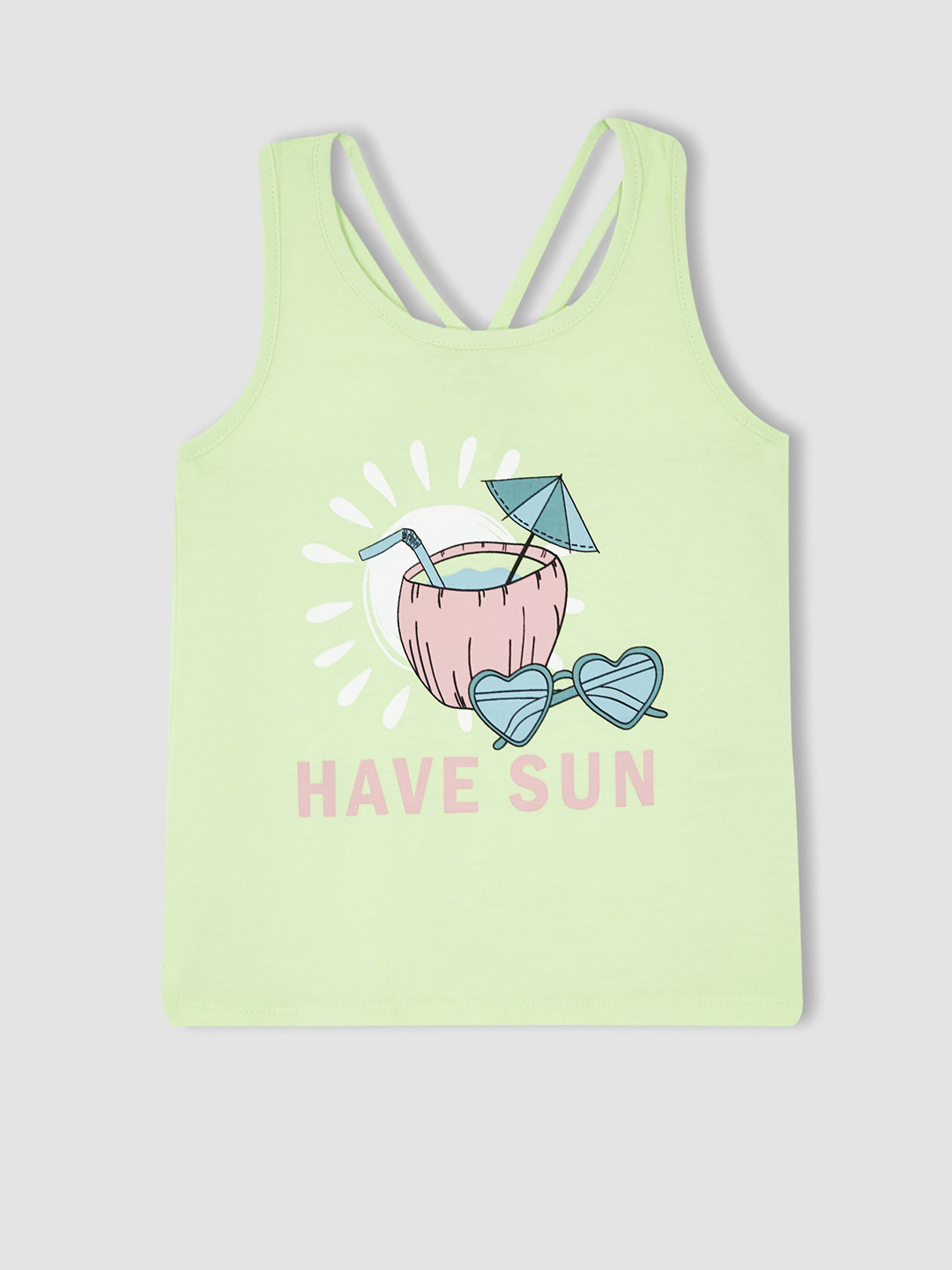 DeFacto Girls Printed Sleeveless Pure Cotton Tank Top
