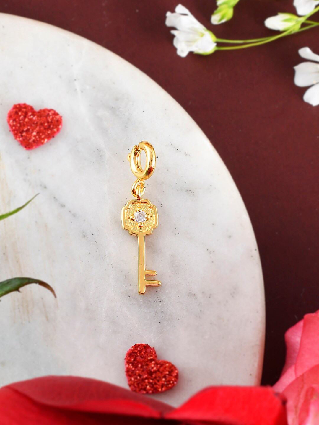 Voylla Gold-Plated CZ Studded Valentines Day Key Charm