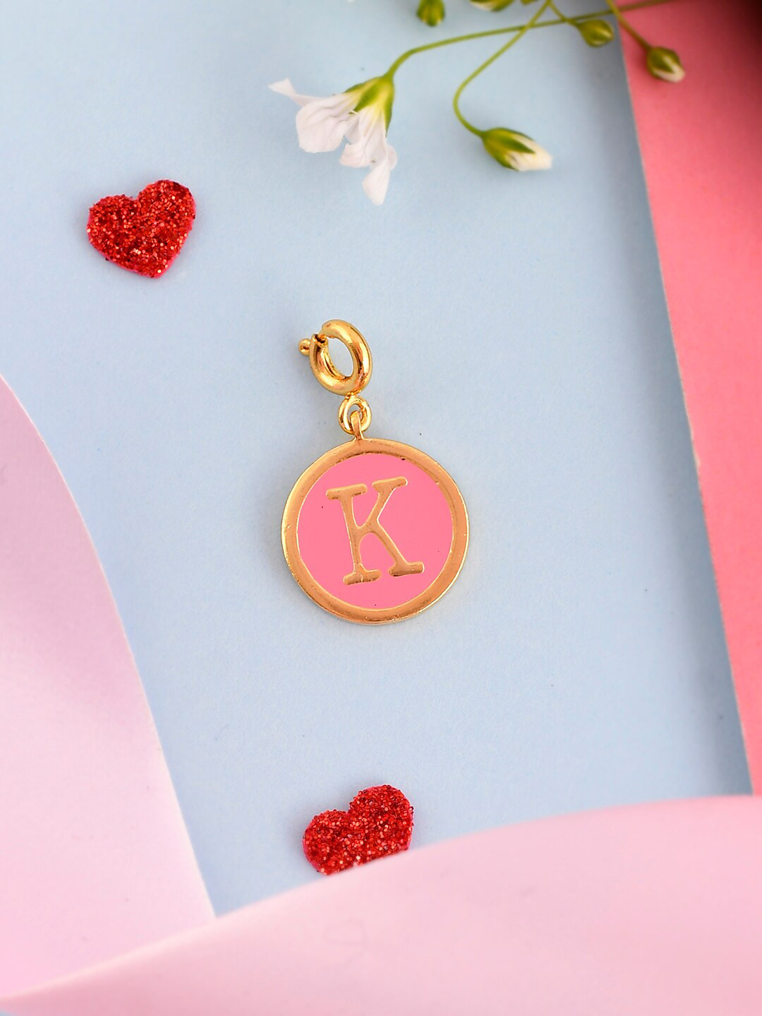 Voylla Gold-Plated Enamelled Valentines Day K Alphabet Charm