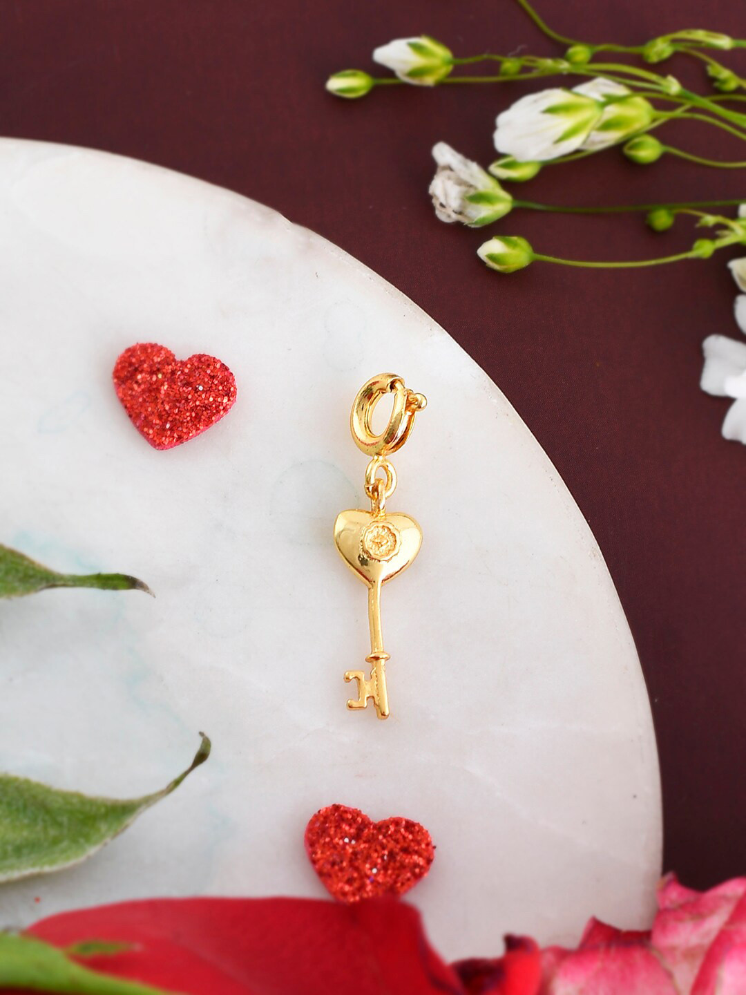 Voylla Gold-Plated CZ Studded Valentines Day Heart Key Charm