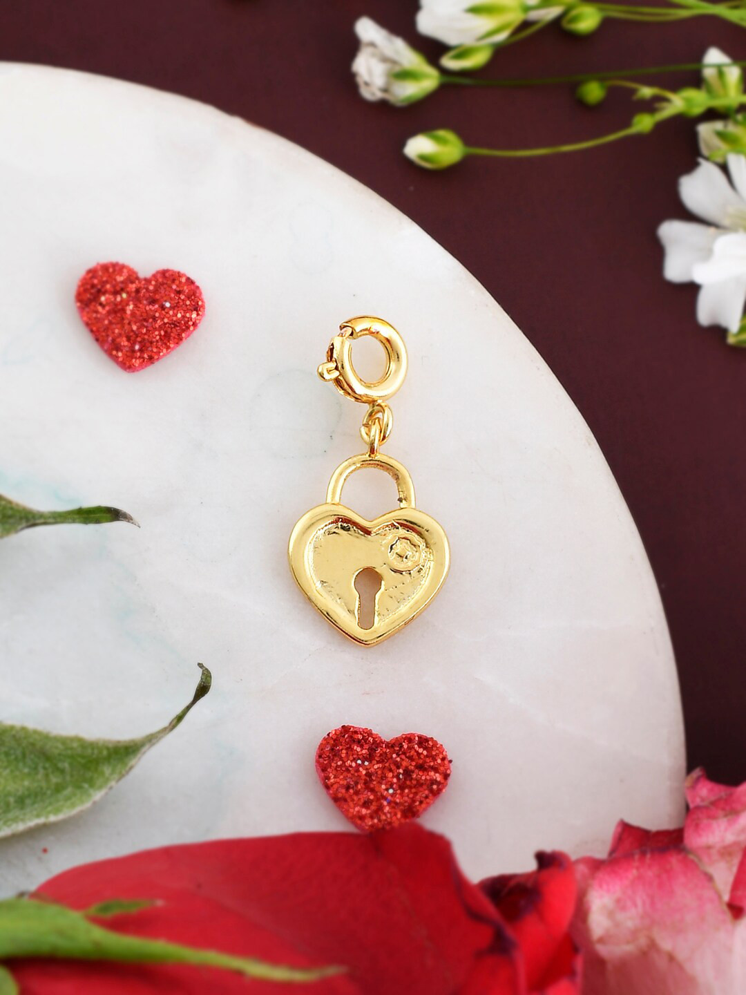 Voylla Gold-Plated Valentines Day Heart Lock Charm