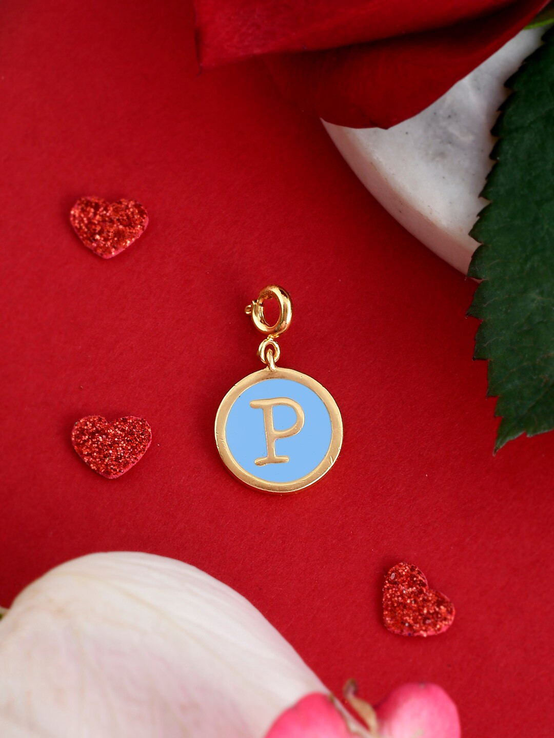 Voylla Gold-Plated Enamelled Valentines Day P Alphabet Charm