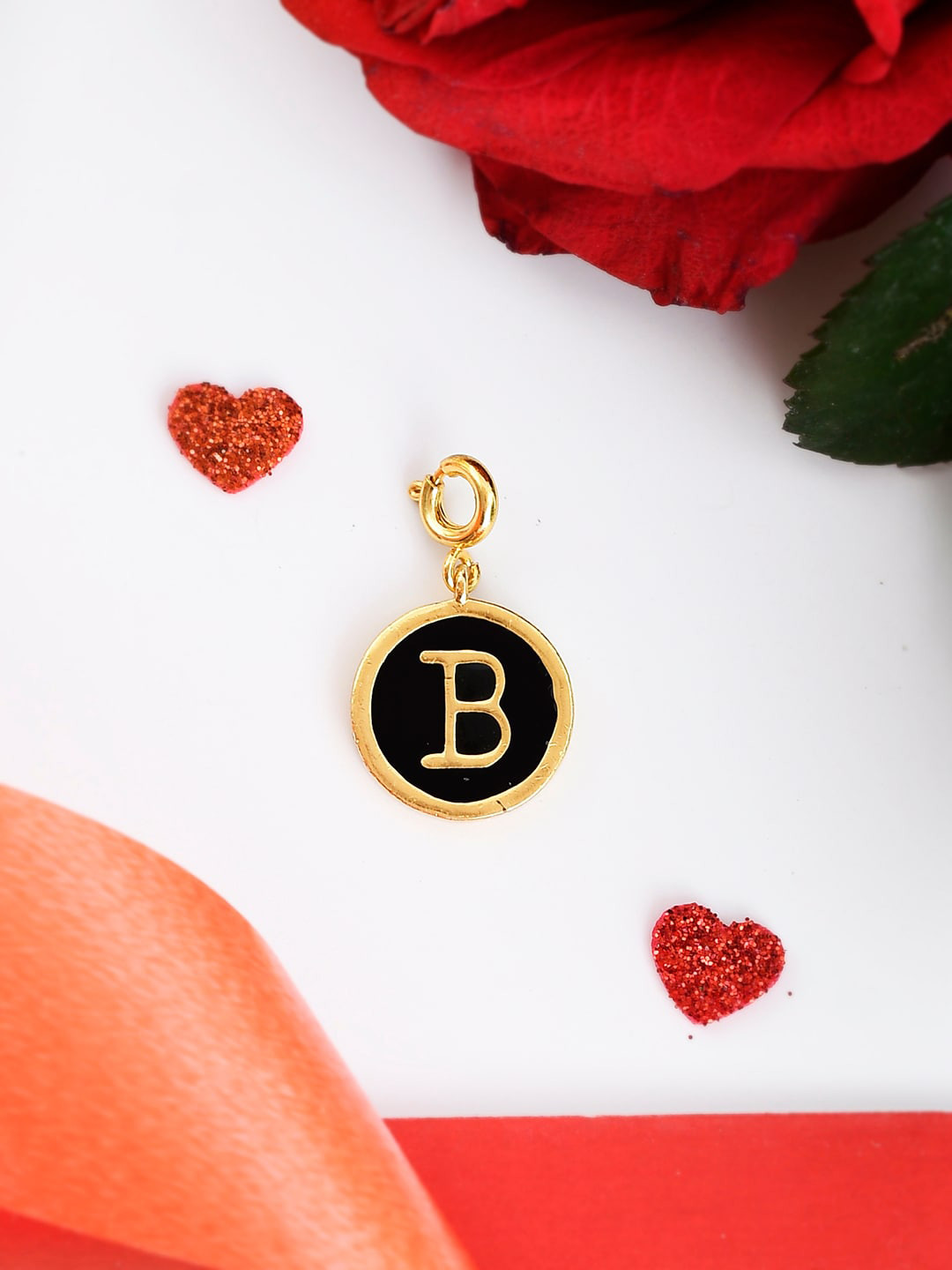 Voylla Gold-Plated & Black Enamelled Valentines Day B Alphabet Charm