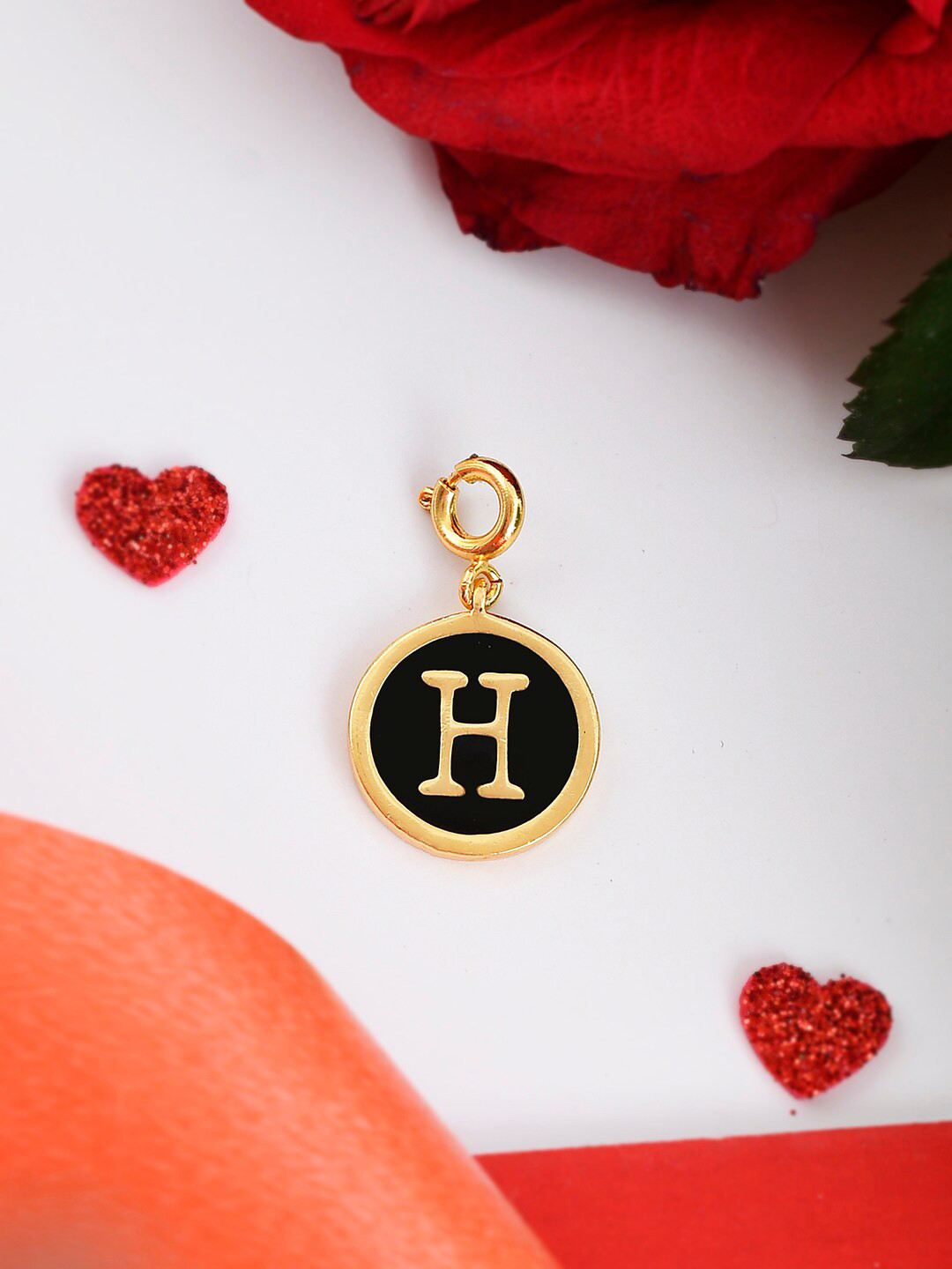 Voylla Gold-Plated & Black Enamelled Valentines Day H Alphabet Charm