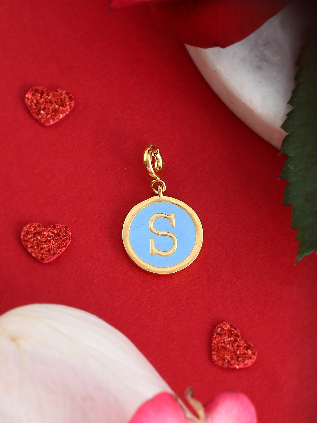 Voylla Gold-Plated & Blue Enamelled Valentines Day S Alphabet Charm