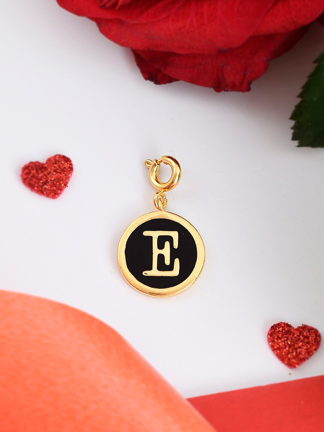 Voylla Gold-Plated Alphabet E Black Pendant