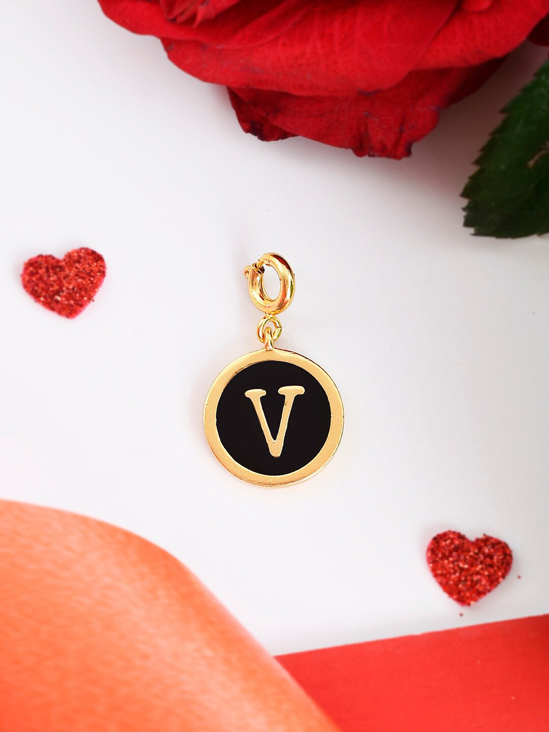 Voylla Gold-Plated Enamelled Valentines Day V Alphabet Charm