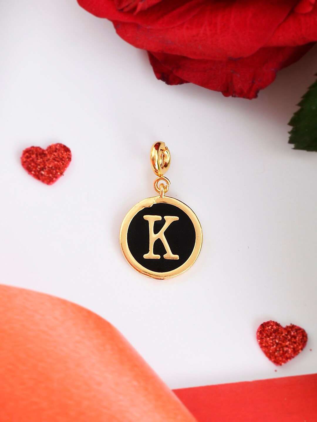 Voylla Gold-Plated Enamelled Valentines Day K Alphabet Charm