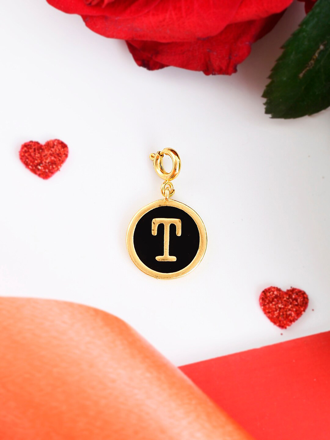 Voylla Gold-Plated Enamelled Valentines Day T Alphabet Charm