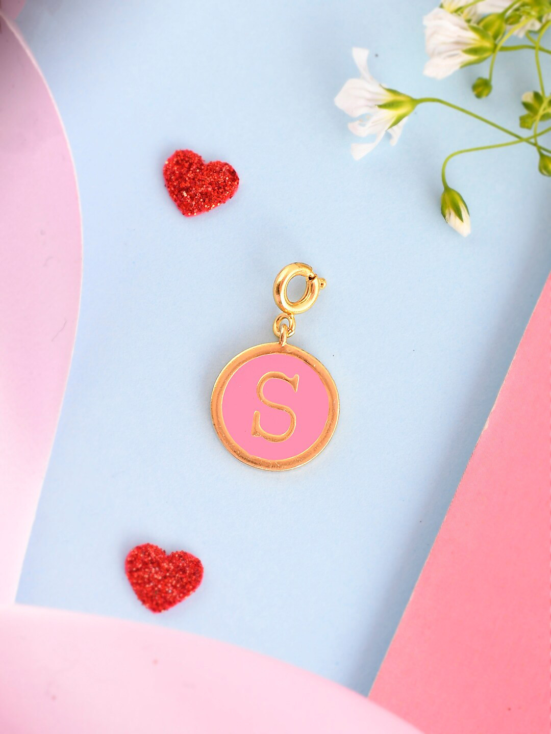 Voylla Gold-Plated & Pink Enamelled Valentines Day S Alphabet Charm