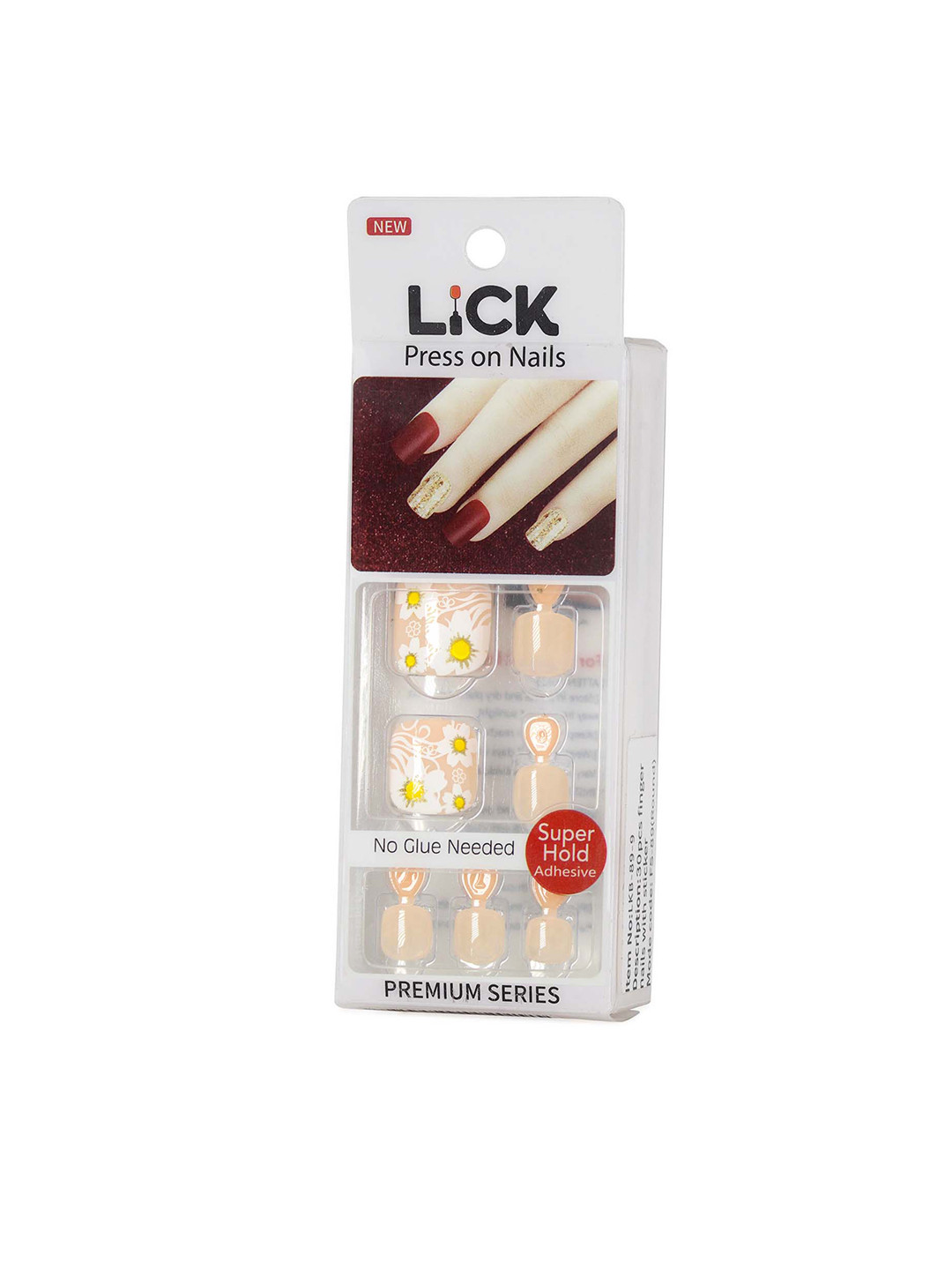 LICK 24-Pieces Square Shape Fake Reusable Press On Nails With Application Kit