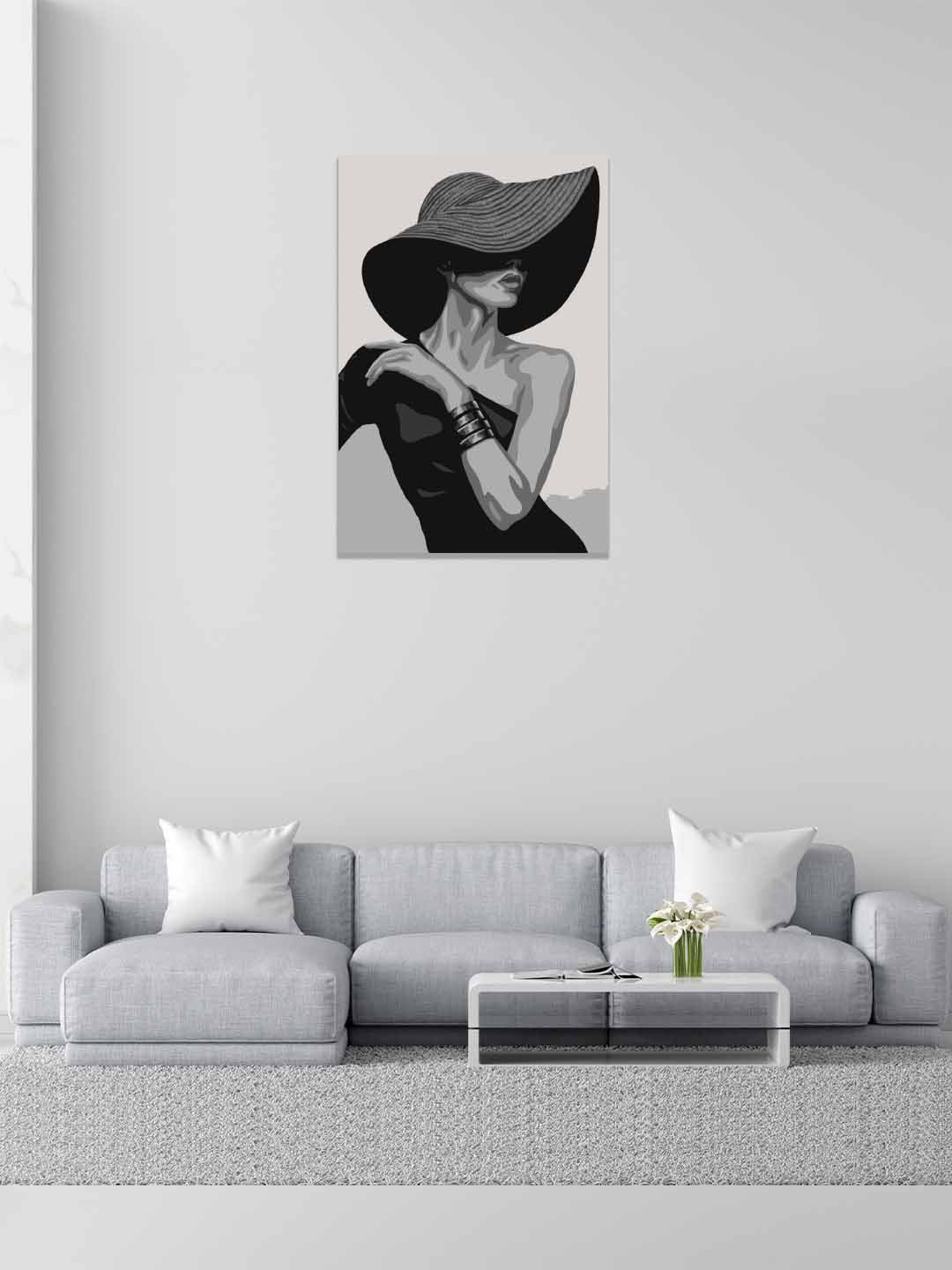 RANGOLI Grey & Black Stretched Lady In Hat Wall Art