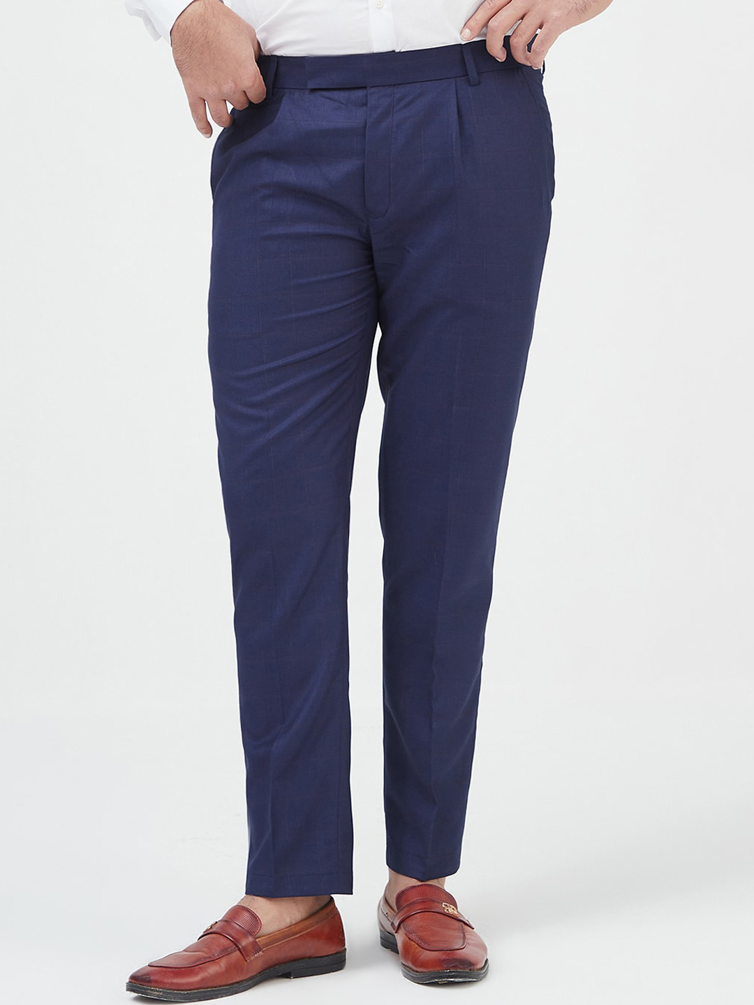 MR BUTTON Men Slim Fit Pleated Formal Trousers