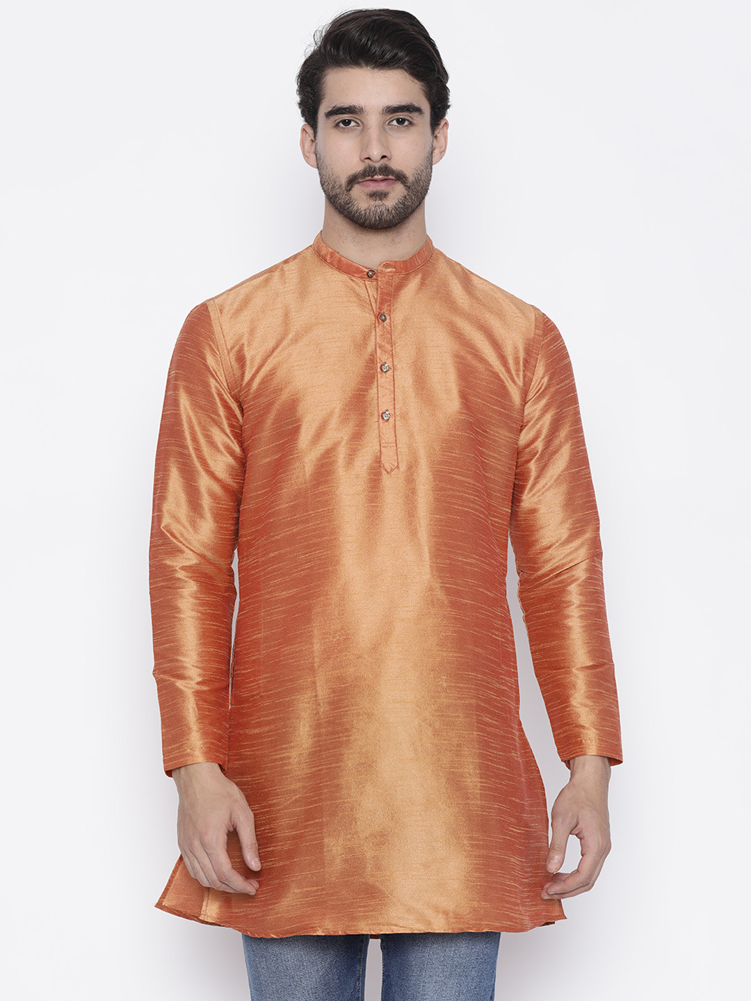 Lombard Men Rust Orange Solid Straight Kurta