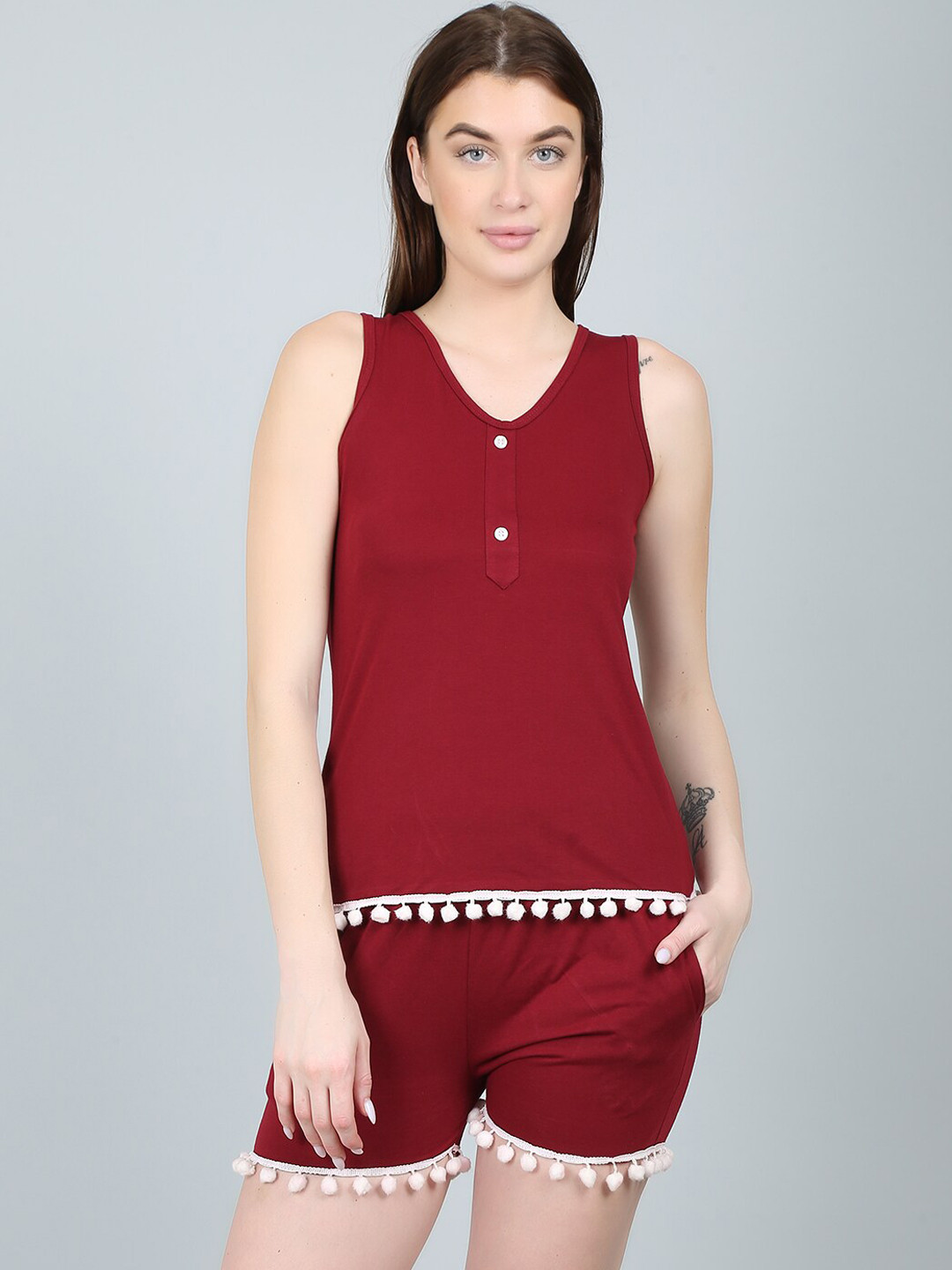 N-Gal Women 2 Pieces Round Neck Pure Cotton Night suit