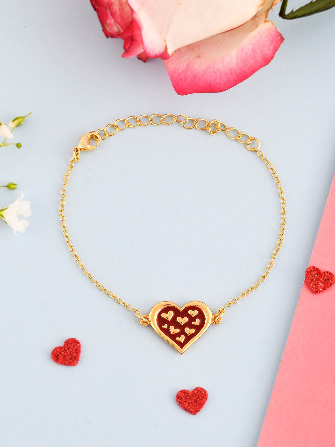 Voylla Women Brass Gold-Plated Valentine's Day Collection Hearts in Heart Link Bracelet