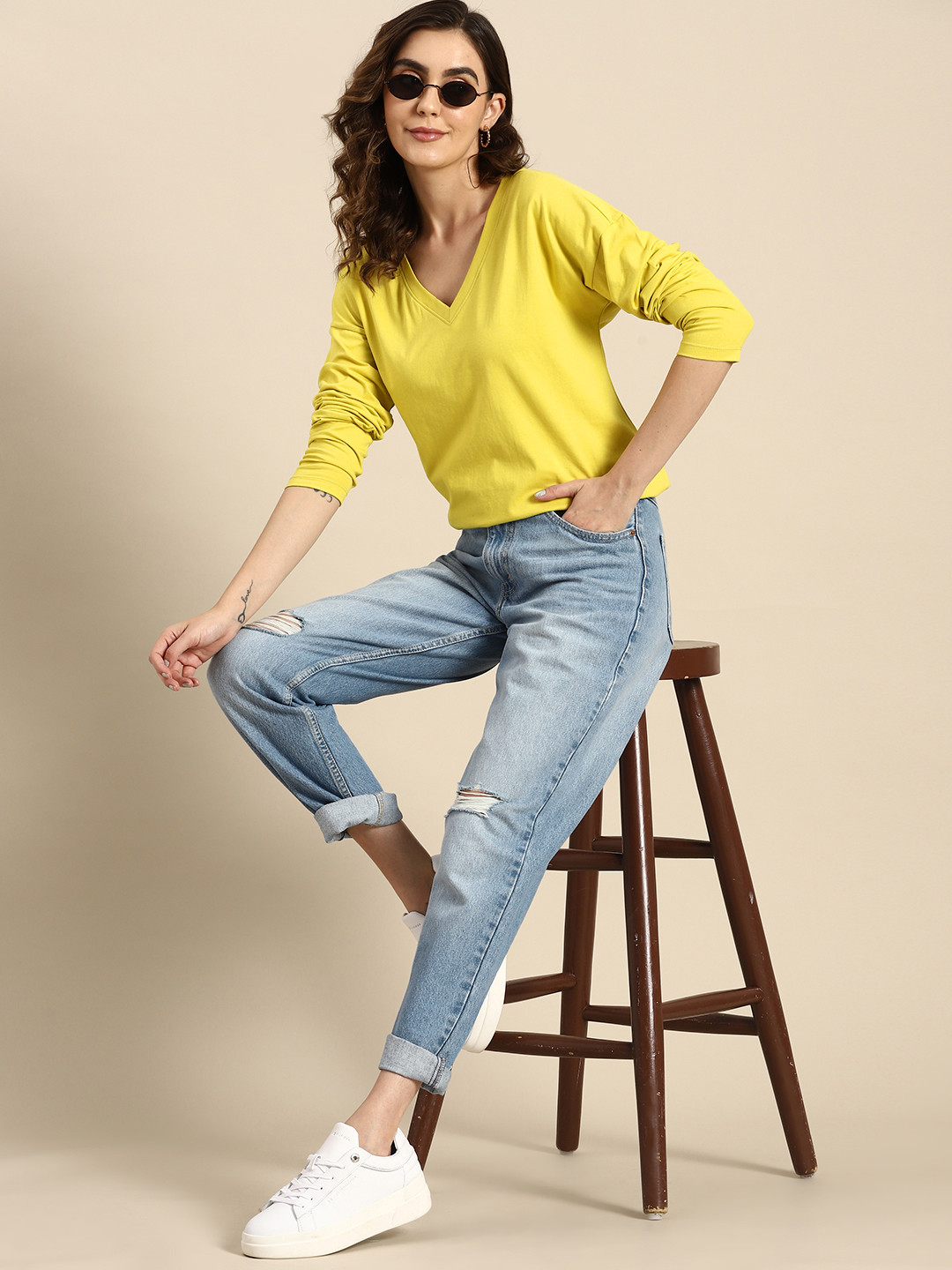 all about you Pure Cotton Full-Sleeves Longline T-shirt
