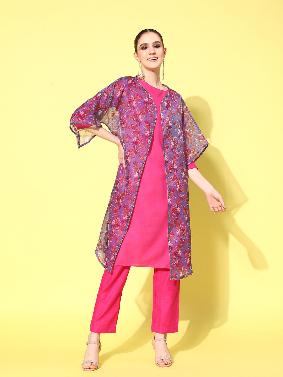 InWeave Fiery Purple Transitional Layers Floral Printed Shrug