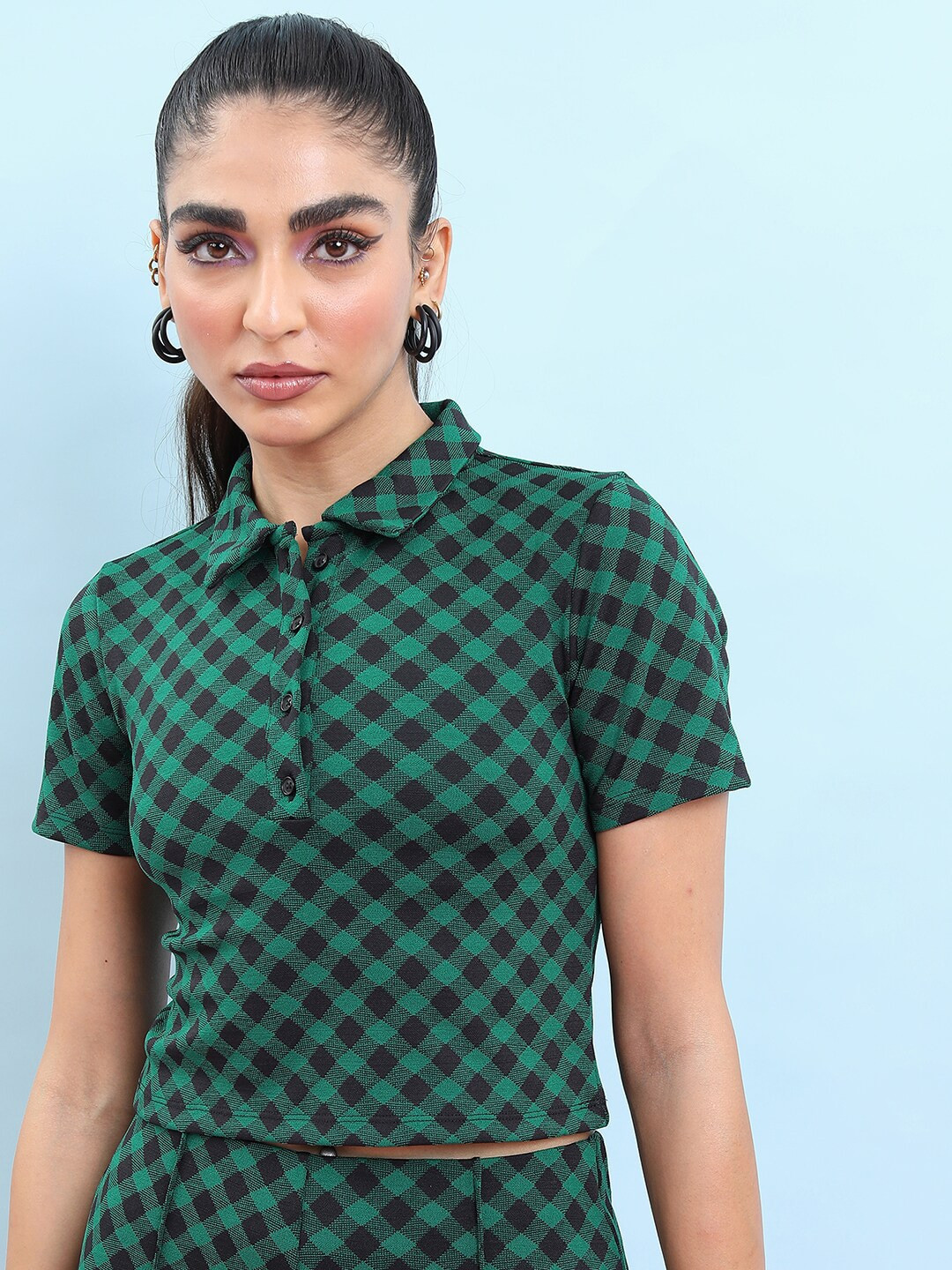 Tokyo Talkies Checked Shirt Style Crop Top